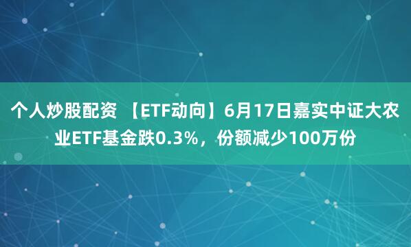 个人炒股配资 【ETF动向】6月17日嘉实中证大农业ETF基金跌0.3%，份额减少100万份